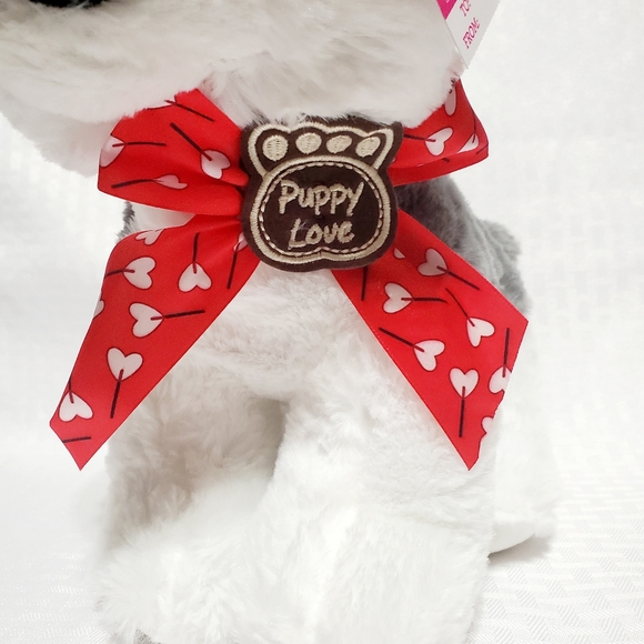 Walmart Hug Fun Siberian Husky Plush Puppy Love Grey Dog Heart Bow Stuffed 12". - Picture 9 of 13